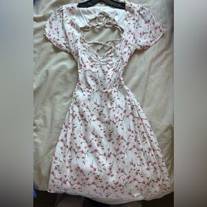 Water Lily Lace Up Open Back Mini Dress White Floral- Whitefox